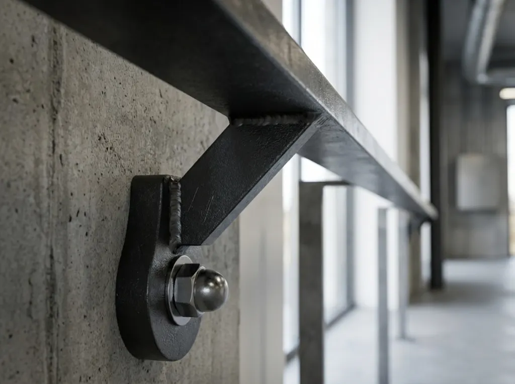 Rends le promotion de cette 3d ultra réaliste avec une scène réelle et une focale maitrisée. C'est juste un support de main courante en acier. en horizontale, Pas de décalage entre le support et le mur et la ma (2).webp