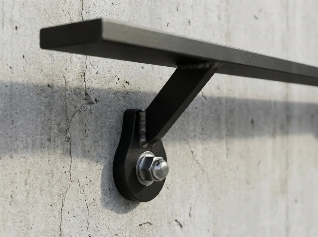 Rends le promotion de cette 3d ultra réaliste avec une scène réelle et une focale maitrisée. C'est juste un support de main courante en acier. en horizontale, Pas de décalage entre le support et le mur et la ma (3).webp